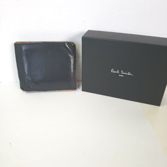 Paul Smith Men Black Leather Card Bill Holder Medium Wallet Designer Bifold Box